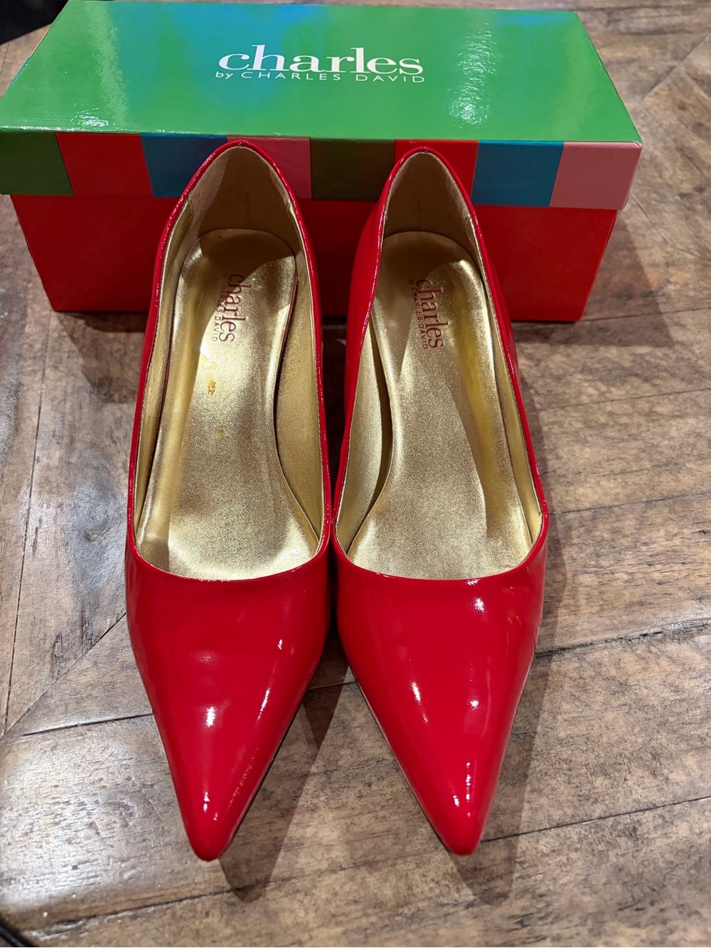Charles David Red Patent Pointed Toe Pumps